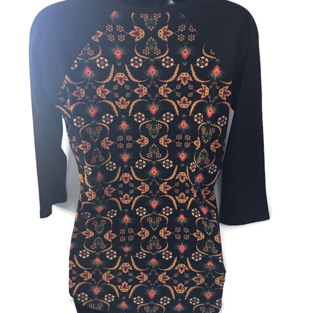 LuLaRoe Randy Raglan Baseball Tee Black Floral Tapestry Size XS